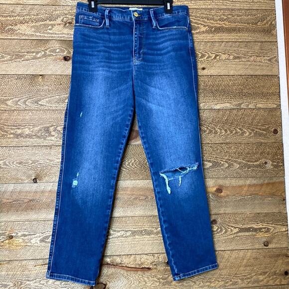 Frame Le Sylvie Crop Straight Leg Jeans Blue Mid-Rise Stretch Denim Size 29 - Picture 3 of 9